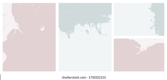 Abstract Grunge Geometric Vector Layouts. Irregular Blue and Ligh Pale Pink Rough Dabs on a Light Blue and Dusty Pink Background. Simple Abstract Vector Prints Ideal for Layout, Cover, Card, Printing.