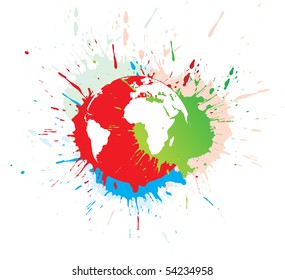 abstract grunge globe in ink spate, vector illustration.