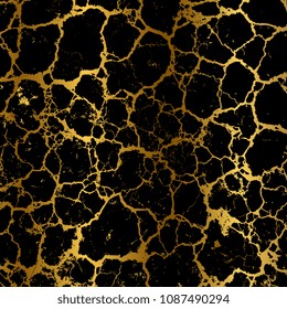 Abstract grunge golden cracked vector backdrop pattern black. Vector illustration
