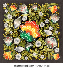 abstract grunge gray background with summer color floral ornament