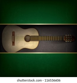 Abstract grunge green background with acoustic guitar