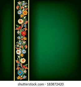 abstract grunge green background with floral ornament