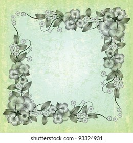 abstract grunge green background with spring flowers