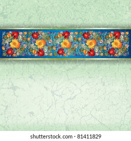 abstract grunge green background with vintage floral ornament