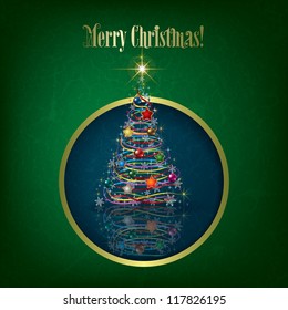 Abstract grunge green greeting with Christmas tree