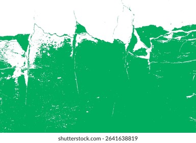 Abstract grunge green texture with rough paint splatters and cracks against white background