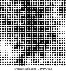 Abstract grunge grid dot halftone background pattern. Spotted black and white vector line illustration