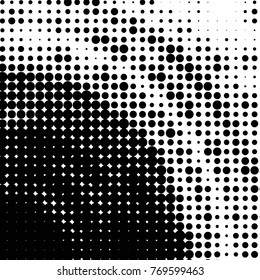 Abstract grunge grid dot halftone background pattern. Spotted black and white vector line illustration
