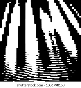 Abstract grunge grid halftone background pattern. Black and white vector line illustration
