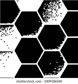 Abstract grunge grid halftone background pattern. Black and white vector line illustration
