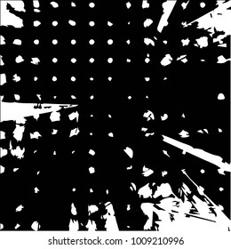 Abstract grunge grid halftone background pattern. Black and white vector line illustration
