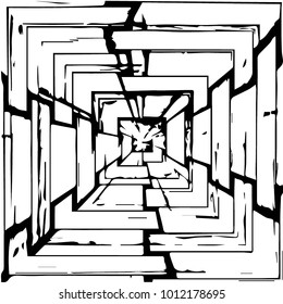 Abstract grunge grid halftone background pattern. Black and white vector line illustration
