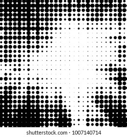 Abstract grunge grid polka dot halftone background pattern. Spotted black and white vector line illustration

