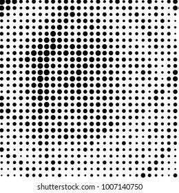 Abstract grunge grid polka dot halftone background pattern. Spotted black and white vector line illustration
