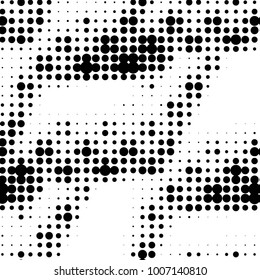 Abstract grunge grid polka dot halftone background pattern. Spotted black and white vector line illustration
