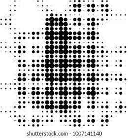 Abstract grunge grid polka dot halftone background pattern. Spotted black and white vector line illustration

