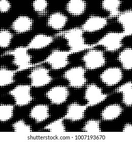 Abstract grunge grid polka dot halftone background pattern. Spotted black and white vector line illustration
