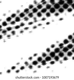 Abstract grunge grid polka dot halftone background pattern. Spotted black and white vector line illustration
