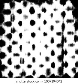 Abstract grunge grid polka dot halftone background pattern. Spotted black and white vector line illustration
