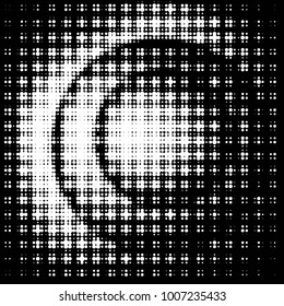 Abstract grunge grid polka dot halftone background pattern. Spotted black and white vector line illustration
