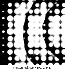 Abstract grunge grid polka dot halftone background pattern. Spotted black and white vector line illustration
