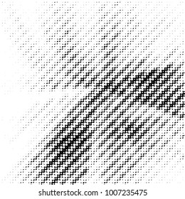 Abstract grunge grid polka dot halftone background pattern. Spotted black and white vector line illustration
