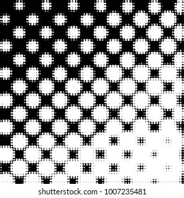 Abstract grunge grid polka dot halftone background pattern. Spotted black and white vector line illustration
