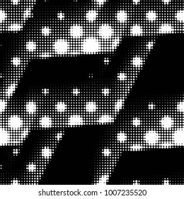 Abstract grunge grid polka dot halftone background pattern. Spotted black and white vector line illustration
