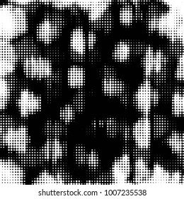 Abstract grunge grid polka dot halftone background pattern. Spotted black and white vector line illustration
