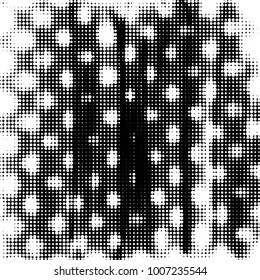 Abstract grunge grid polka dot halftone background pattern. Spotted black and white vector line illustration
