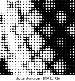 Abstract grunge grid polka dot halftone background pattern. Spotted black and white vector line illustration
