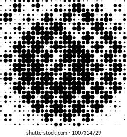 Abstract grunge grid polka dot halftone background pattern. Spotted black and white vector line illustration
