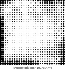 Abstract grunge grid polka dot halftone background pattern. Spotted black and white vector line illustration
