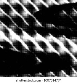Abstract grunge grid polka dot halftone background pattern. Spotted black and white vector line illustration
