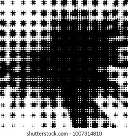 Abstract grunge grid polka dot halftone background pattern. Spotted black and white vector line illustration
