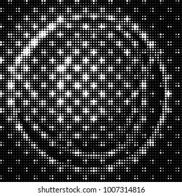 Abstract grunge grid polka dot halftone background pattern. Spotted black and white vector line illustration
