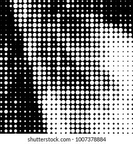 Abstract grunge grid polka dot halftone background pattern. Spotted black and white line illustration
