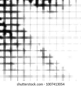 Abstract grunge grid polka dot halftone background pattern. Spotted black and white line illustration
