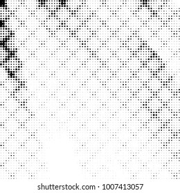 Abstract grunge grid polka dot halftone background pattern. Spotted black and white line illustration
