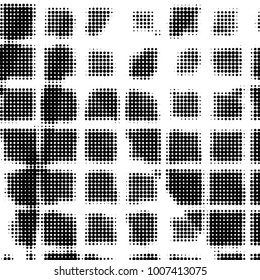Abstract grunge grid polka dot halftone background pattern. Spotted black and white line illustration
