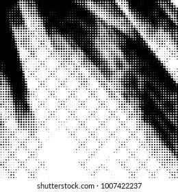 Abstract grunge grid polka dot halftone background pattern. Spotted black and white line illustration
