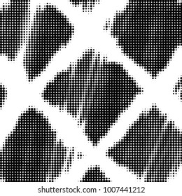 Abstract grunge grid polka dot halftone background pattern. Spotted black and white line illustration
