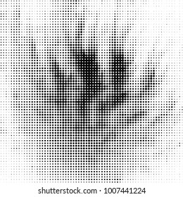 Abstract grunge grid polka dot halftone background pattern. Spotted black and white line illustration
