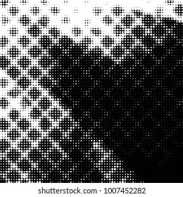 Abstract grunge grid polka dot halftone background pattern. Spotted black and white line illustration

