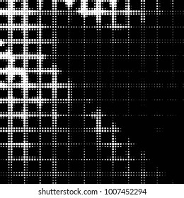 Abstract grunge grid polka dot halftone background pattern. Spotted black and white line illustration

