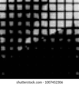 Abstract grunge grid polka dot halftone background pattern. Spotted black and white line illustration
