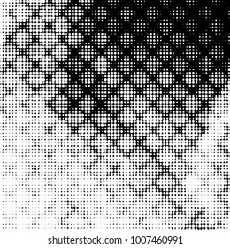 Abstract grunge grid polka dot halftone background pattern. Spotted black and white line illustration
