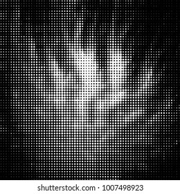 Abstract grunge grid polka dot halftone background pattern. Spotted black and white line illustration
