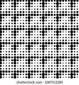 Abstract grunge grid polka dot halftone background pattern. Spotted black and white line illustration

