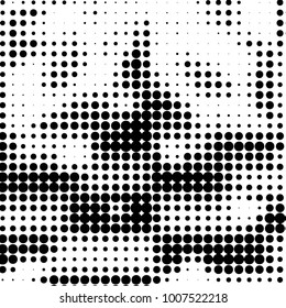 Abstract grunge grid polka dot halftone background pattern. Spotted black and white line illustration
